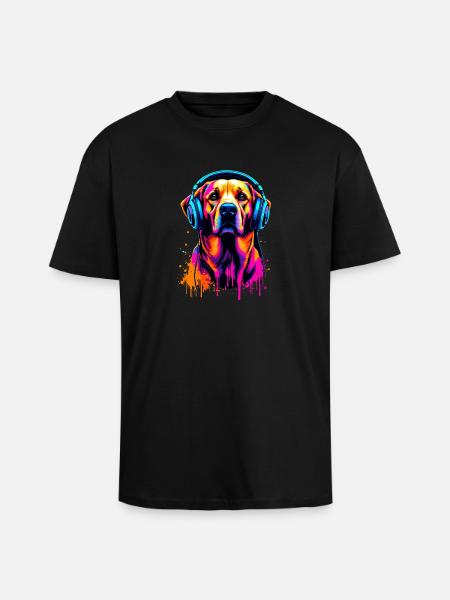 Golden Retriever mit Kopfhörer - Oversized Heavyweight Unisex T-Shirt - Schwarz