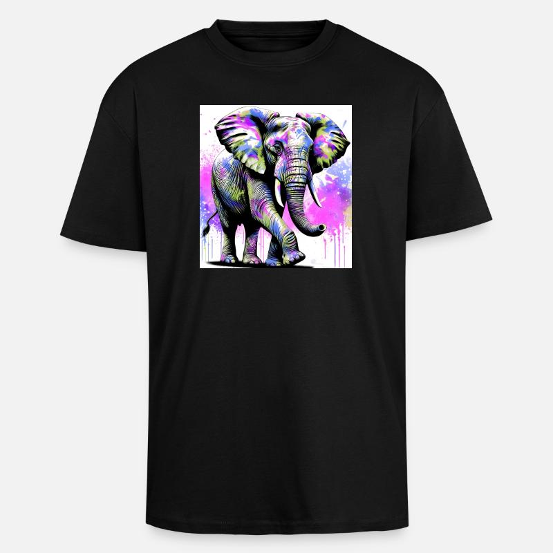 éléphant - T-shirt unisexe oversize épais - noir