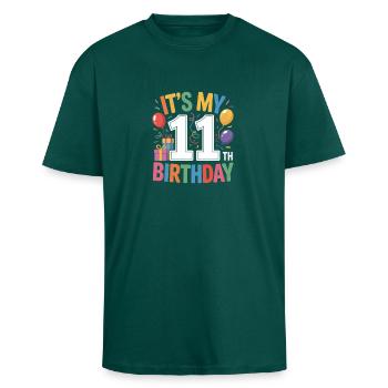 11e anniversaire - T-shirt unisexe oversize épais - hunter green - Devant - Alina (178cm) & Michal (187cm)
