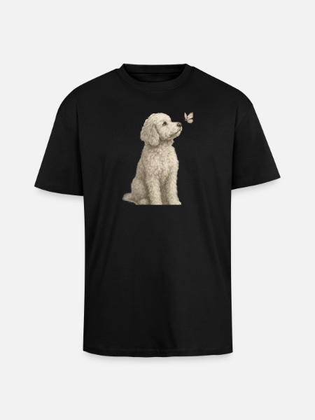 Poodle with Butterfly Dogs Motif - Unisex Oversized Heavyweight T-shirt - black