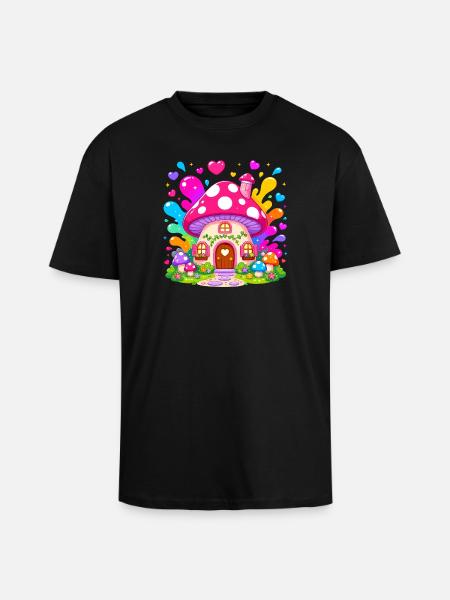 Buntes Pilzhaus Zauber - Oversized Heavyweight Unisex T-Shirt - Schwarz