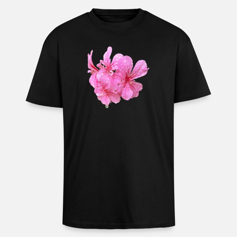 Vibrant_Pink_Geranium_Flowers - T-shirt unisexe oversize épais - noir