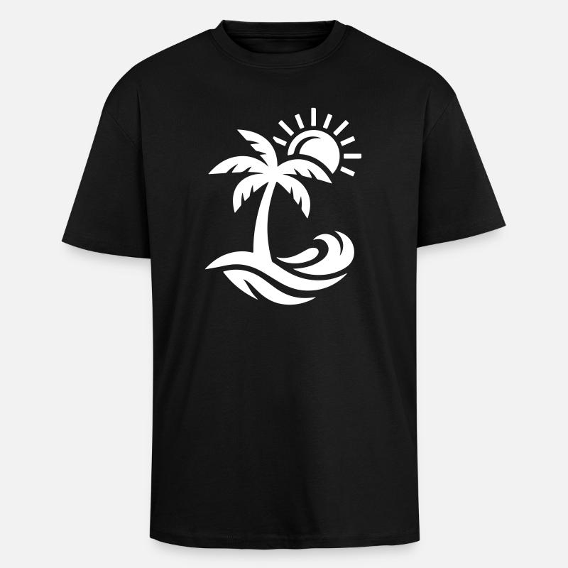 Océan Palm Tree Beach - T-shirt unisexe oversize épais - noir
