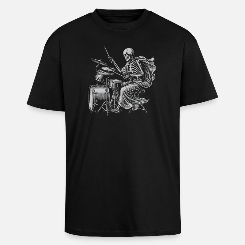 Batteur squelette avec cape - T-shirt unisexe oversize épais - noir