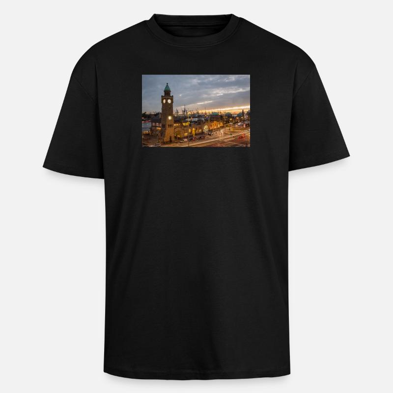 Landungsbrücken am Abend - Affiche - T-shirt unisexe oversize épais - noir