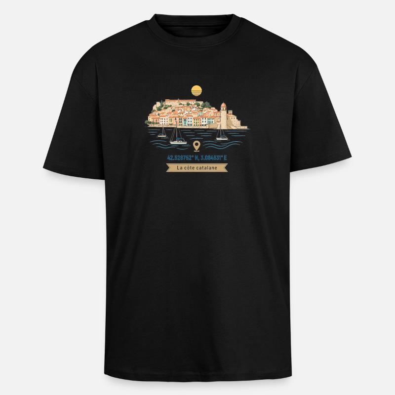Collioure Côte Catalane - T-shirt unisexe oversize épais - noir