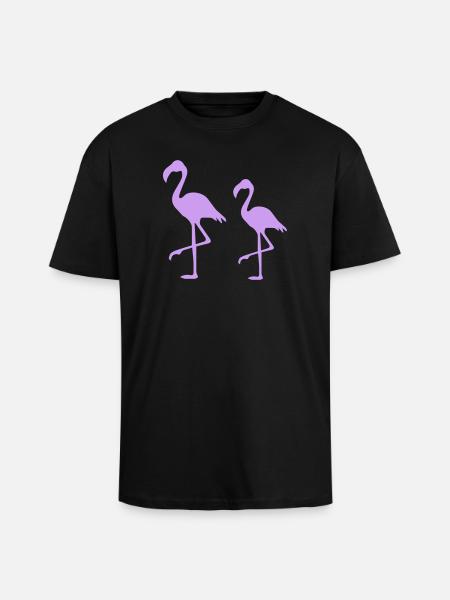 Two Flamingos Silhouettes Purple - Unisex Oversized Heavyweight T-shirt - black