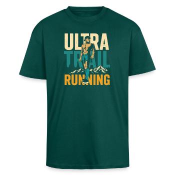 Ultra Trail Running - T-shirt unisexe oversize épais - hunter green - Devant - Alina (178cm) & Michal (187cm)