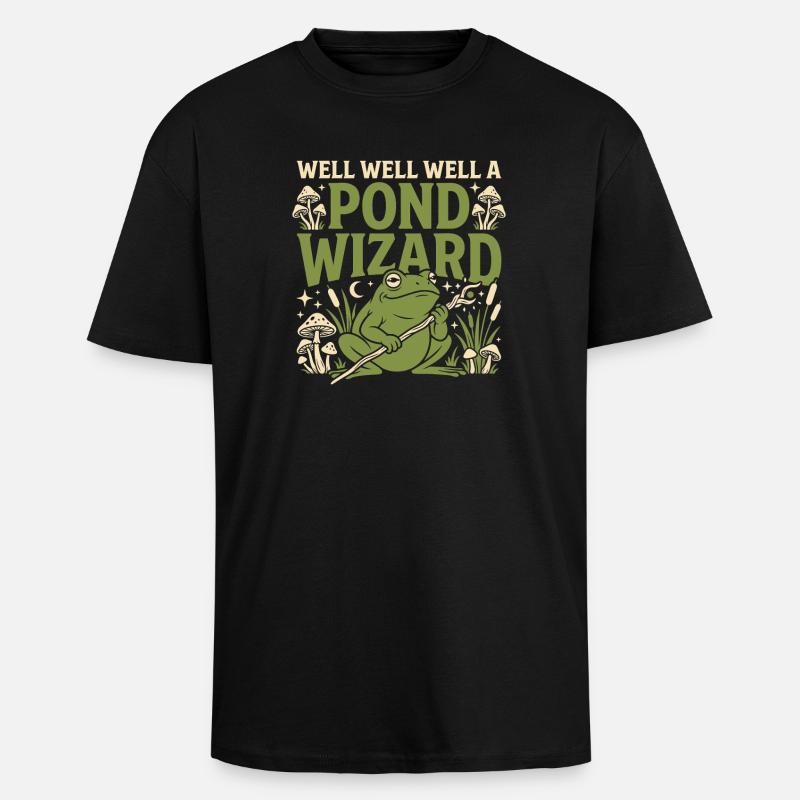 Frog Wizard Frog Magic Frog - Unisex Oversized Heavyweight T-shirt - black
