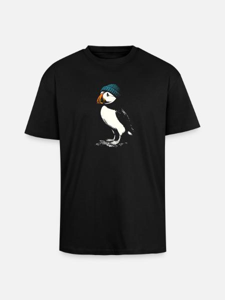 Puffin with cap - Unisex Oversized Heavyweight T-shirt - black