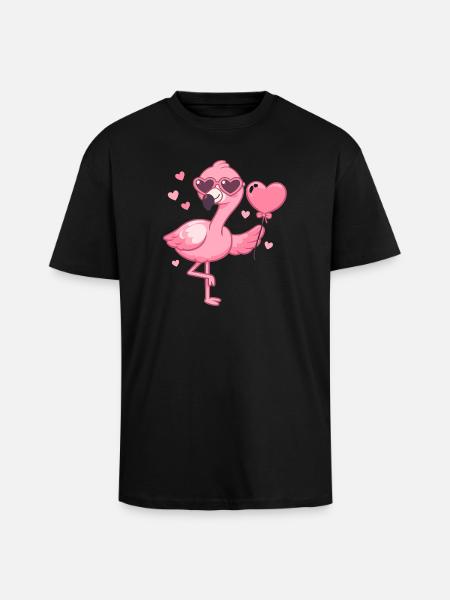 Rosa Flamingo mit Herzbrille - Oversized Heavyweight Unisex T-Shirt - Schwarz