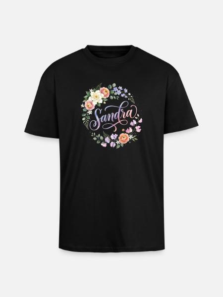 Sandra Blütenkranz Namenszug - Oversized Heavyweight Unisex T-Shirt - Schwarz
