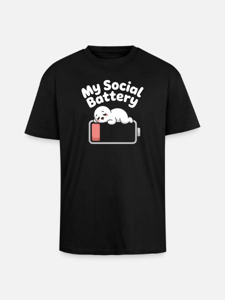Social Battery Introvert Dead Battery Battery - Unisex Oversized Heavyweight T-shirt - black