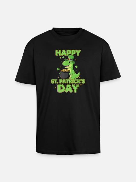 Joyeux dinosaure pour la Saint-Patrick - T-shirt unisexe oversize épais - noir