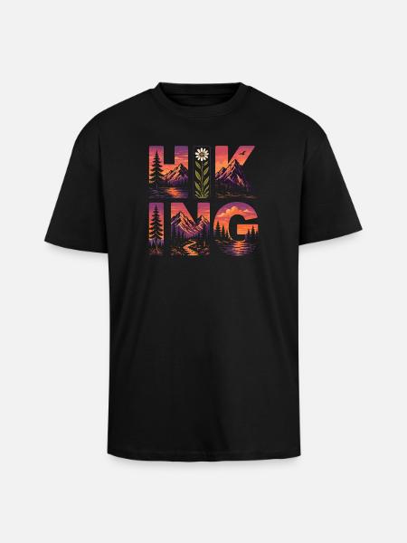 Hiking - Outdoor Adventure - Unisex Oversized Heavyweight T-shirt - black