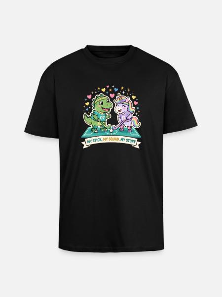 Dino Einhorn Hockey Squad - Oversized Heavyweight Unisex T-Shirt - Schwarz
