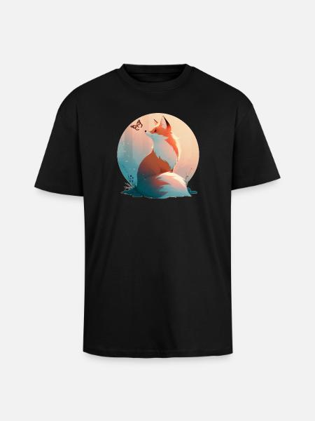 Fuchs mit Schmetterling - Oversized Heavyweight Unisex T-Shirt - Schwarz