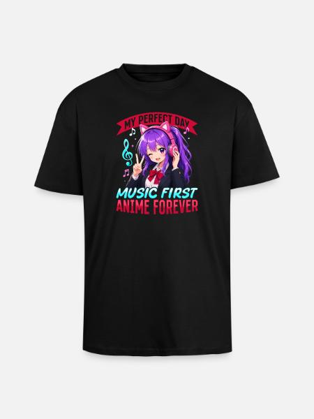 Anime et musique Chibi - T-shirt unisexe oversize épais - noir