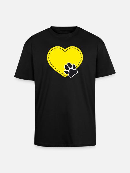 Customizable yellow heart with dog paw - Unisex Oversized Heavyweight T-shirt - black