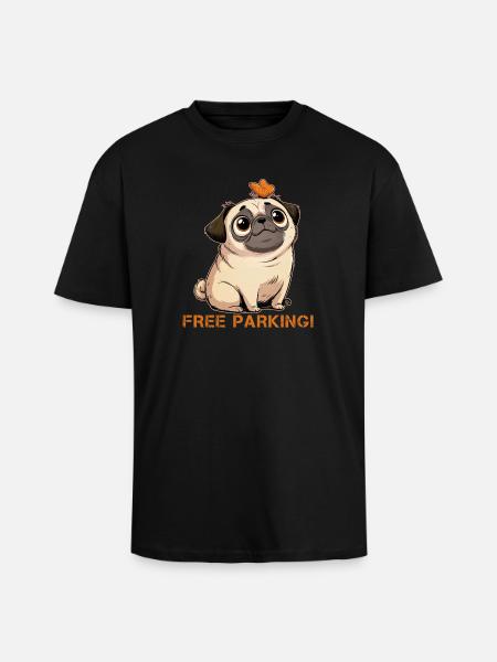 Lustiger Mops Free Parking - Oversized Heavyweight Unisex T-Shirt - Schwarz