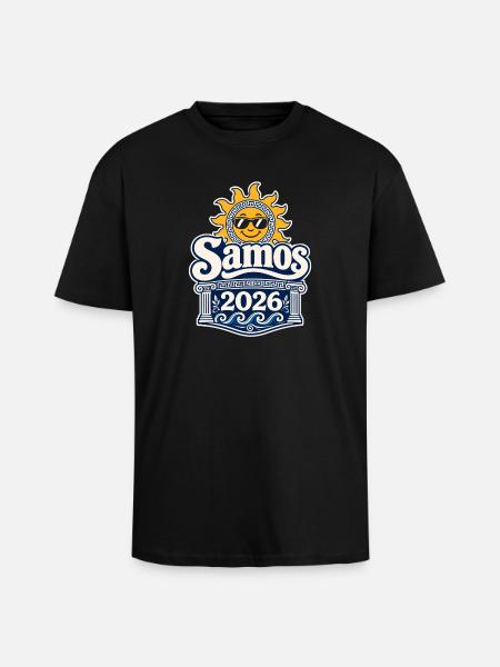 Samos 2026 Sun Symbol Logo - Unisex Oversized Heavyweight T-shirt - black