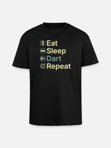 Eat Sleep Darts Repeat Funny Dart Player Gift - Unisex Oversized Heavyweight T-shirt - black
