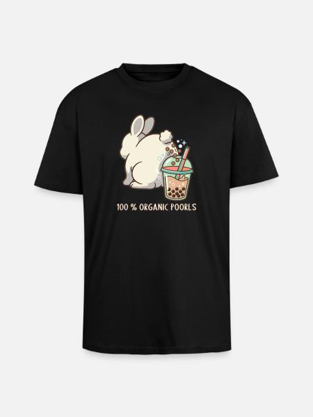 Cute Bunny Funny Boba Bubble Tea - Unisex Oversized Heavyweight T-shirt - black