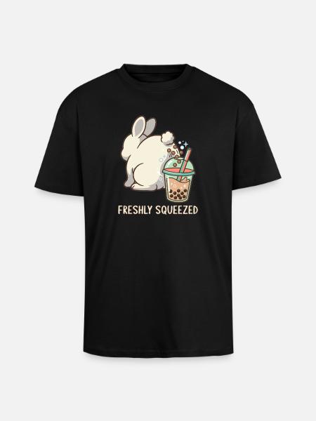 Cute Bunny Funny Boba Bubble Tea - Unisex Oversized Heavyweight T-shirt - black