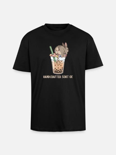 Cute Bunny Funny Boba Bubble Tea - Unisex Oversized Heavyweight T-shirt - black