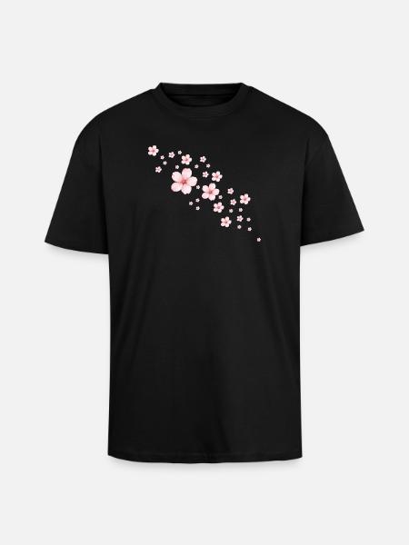 Delicate Cherry Blossoms Illustration - Unisex Oversized Heavyweight T-shirt - black