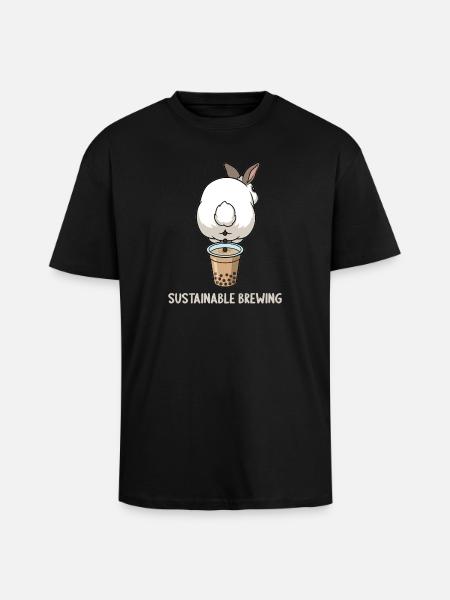 Cute Bunny Funny Boba Bubble Tea - Unisex Oversized Heavyweight T-shirt - black