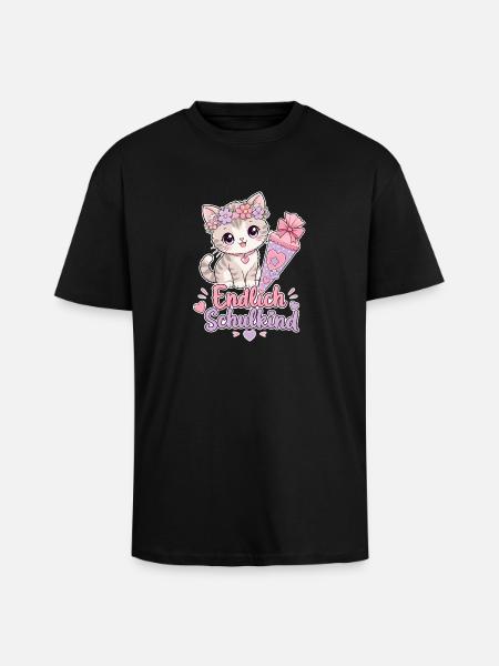 Endlich Schulkind Katzenliebe - Oversized Heavyweight Unisex T-Shirt - Schwarz