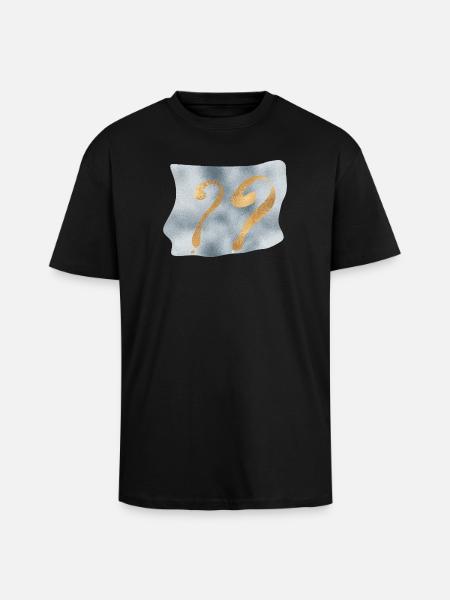 Golden question marks on blue - Unisex Oversized Heavyweight T-shirt - black