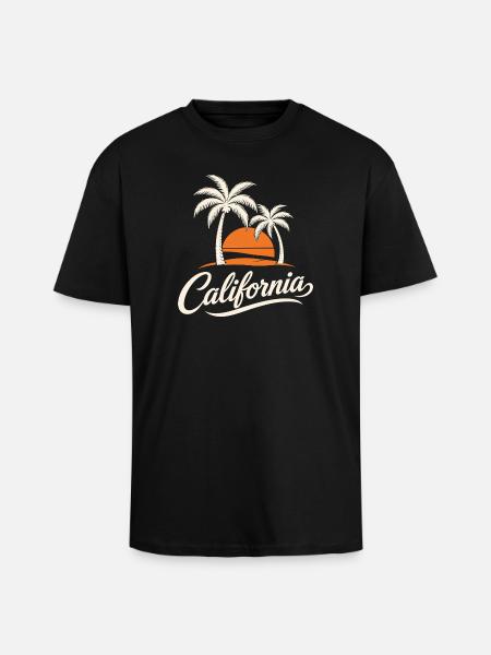 Palm Trees and California Sunset - Unisex Oversized Heavyweight T-shirt - black