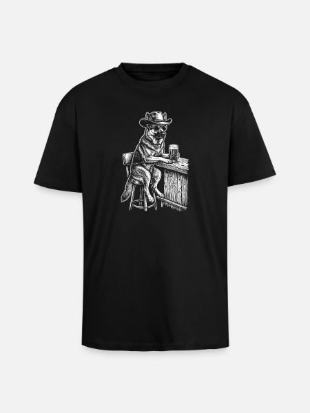 Cowboy Dog Beer Funny Shepherd Dog - Unisex Oversized Heavyweight T-shirt - black