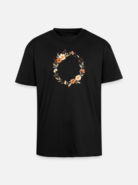 Boho Floral Wreath Personalizable - Unisex Oversized Heavyweight T-shirt - black