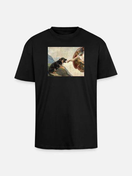 Dog God's Hand Shepherd Dog Meme - Unisex Oversized Heavyweight T-shirt - black
