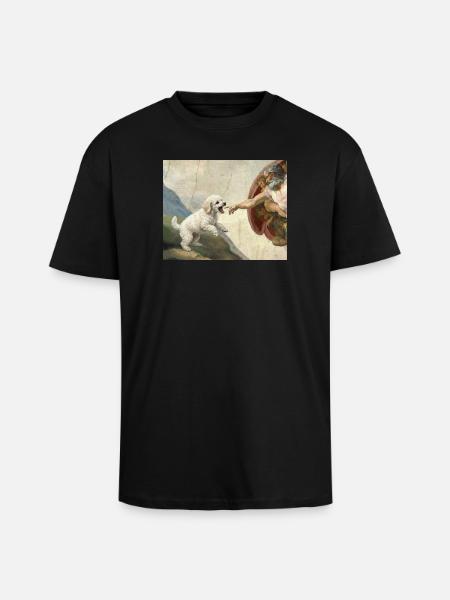 Mème Caniche Main, Chien Dieu - T-shirt unisexe oversize épais - noir