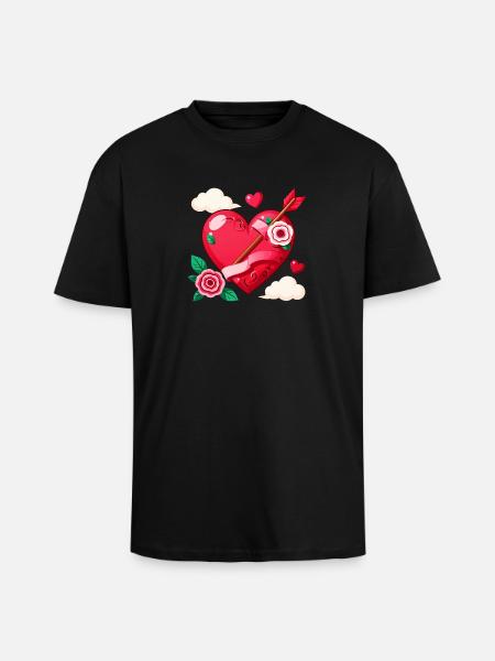 Heart Arrow Rose Valentine Art - Unisex Oversized Heavyweight T-shirt - black