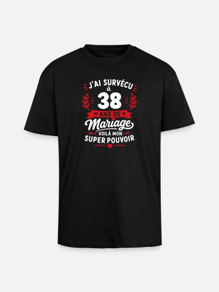 Survécu à 38 ans de mariage - T-shirt unisexe oversize épais - noir