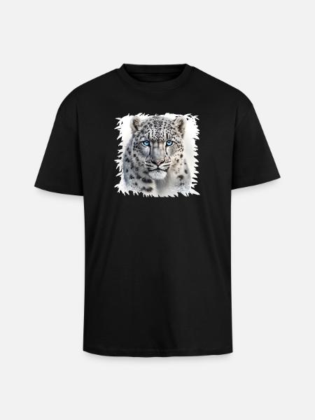 Snow leopard with blue eyes - Unisex Oversized Heavyweight T-shirt - black
