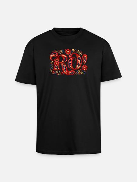RO! Norwegian rose painting - Unisex Oversized Heavyweight T-shirt - black