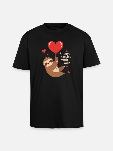 Heart Balloon Cuddly Monkey Design - Unisex Oversized Heavyweight T-shirt - black