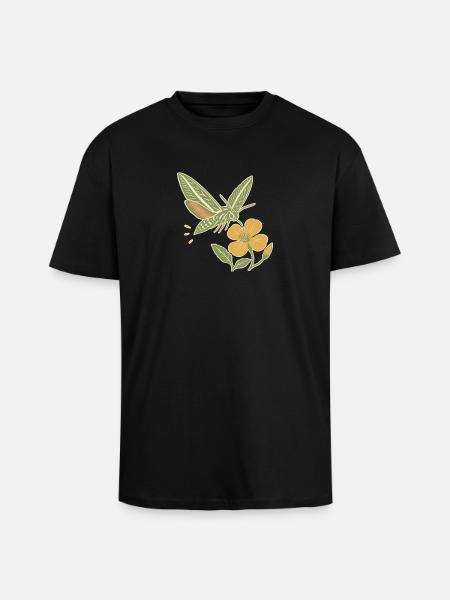 Liner Hawkmoth & Evening Primrose - Unisex Oversized Heavyweight T-shirt - black