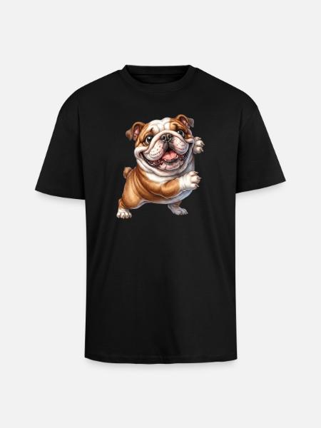 Happy Bulldog Motif - Unisex Oversized Heavyweight T-shirt - black