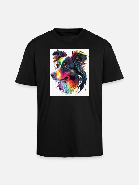 Rainbow Portrait Dog - Unisex Oversized Heavyweight T-shirt - black