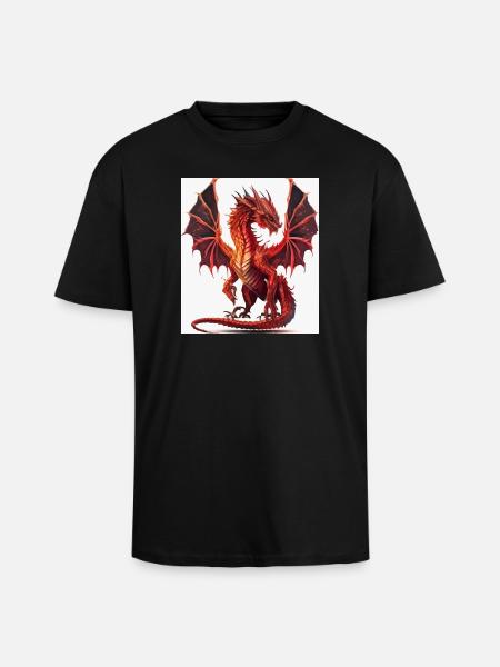 Feuerroter Drachen-Aquarell - Oversized Heavyweight Unisex T-Shirt - Schwarz