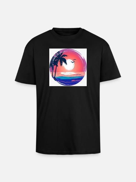 Sunset Palm Circle Ocean Glow - Unisex Oversized Heavyweight T-shirt - black