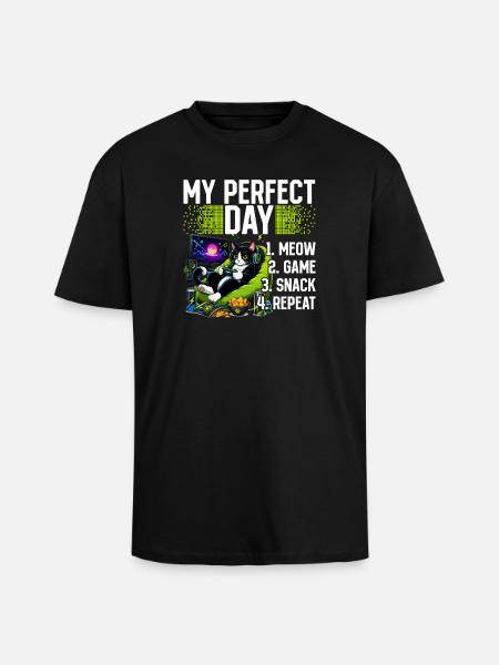 Gamer Gaming Cat Video Game - Unisex Oversized Heavyweight T-shirt - black