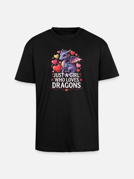 Drachenliebendes Mädchen - Oversized Heavyweight Unisex T-Shirt - Schwarz
